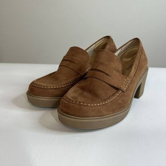 Torrid Shoes Womens 10 Chunky Loafer Y2K Brown Suede Block Heel - Picture 1 of 9